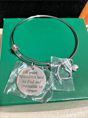 Teacher Quote Charm Bangle in Silver NWT